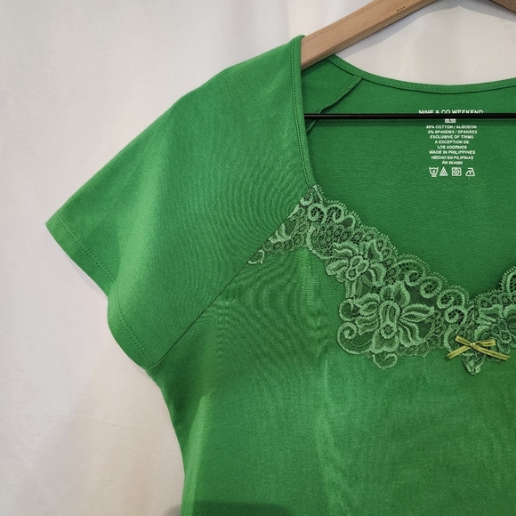 Kelly Green Women's Lace Trim Top Size L Green 90s Retro Y2K Feminine - Picture 4 of 7